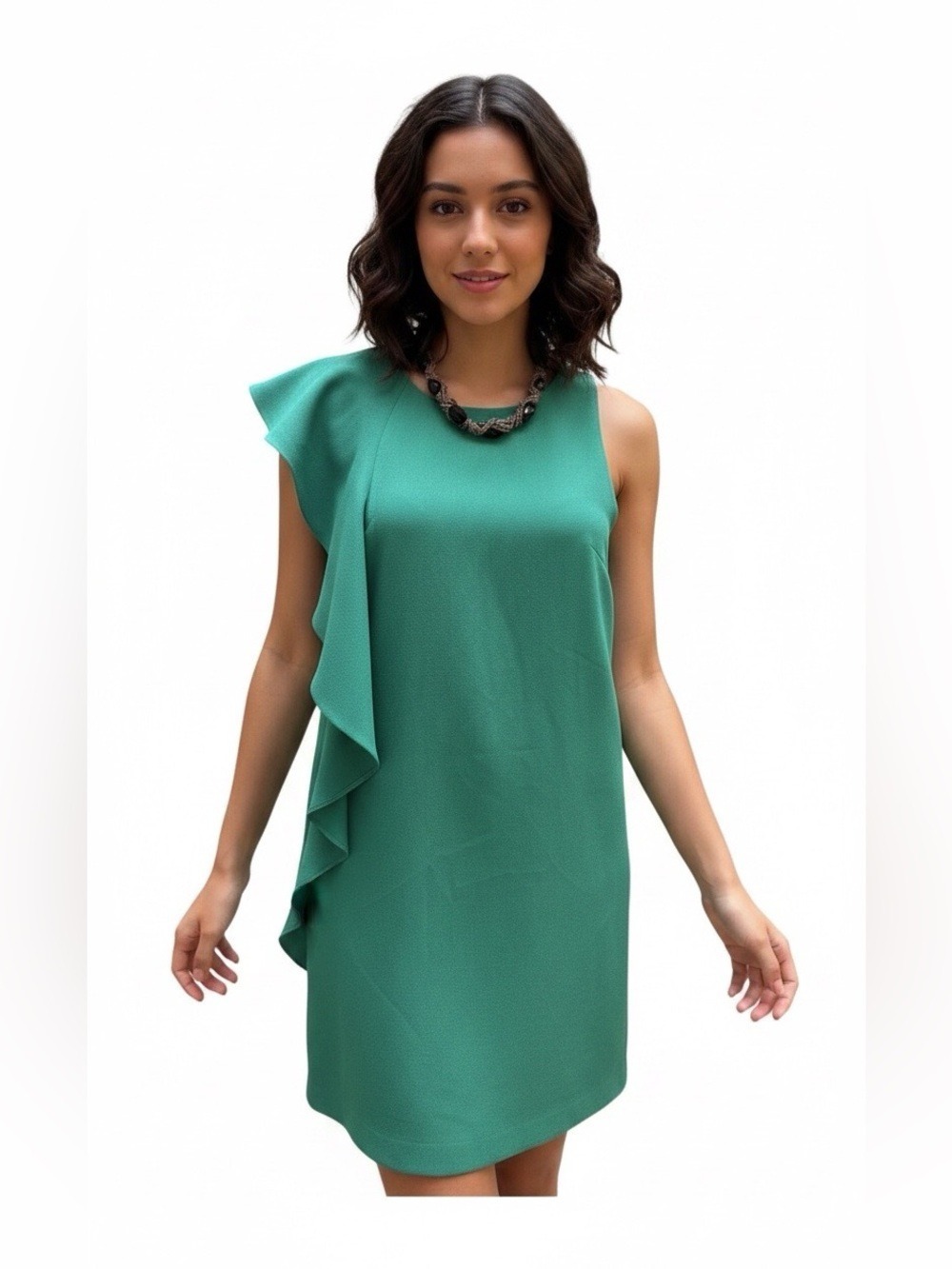 Chelsea28 Green Asymetricsl Ruffle Shift Dress Size 8